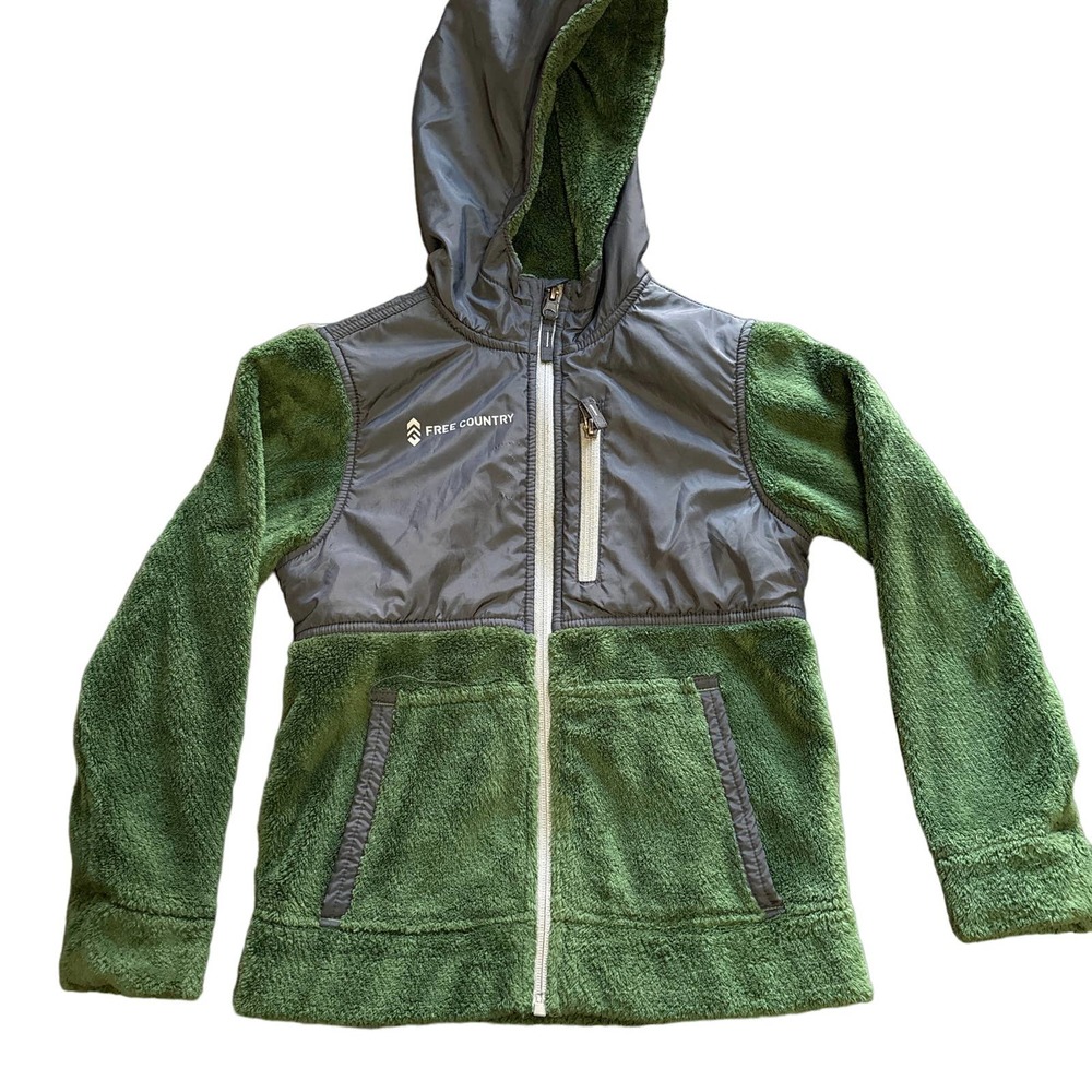 Free Country Sierra Fleece Kids Size 6/7 Green with Grey Accents EUC